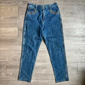 Vintage 80s Yes Clothing Co. Bedazzled Jeweled Dark Wash Denim Jeans Size 12